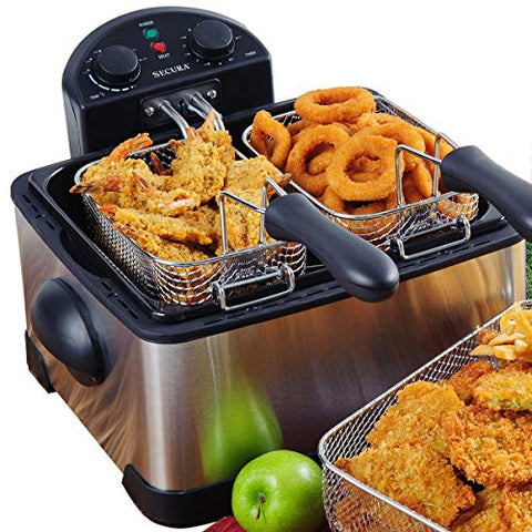 Stainless Steel Electric Temperature Control Deep Fryer with Lid & Oil  Strainer